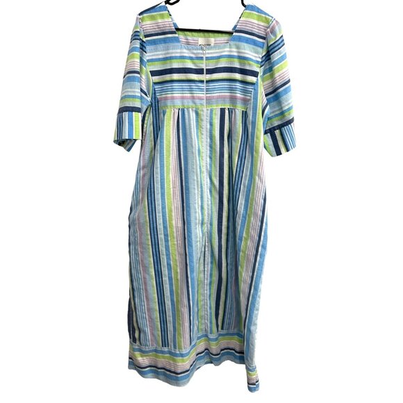Cozee Corner Womens Striped Cotton Blend Dress Robe Blue Green Size M - Picture 1 of 7